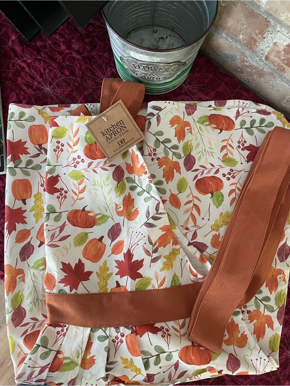 Autumn Harvest Floral Apron with Rust Straps